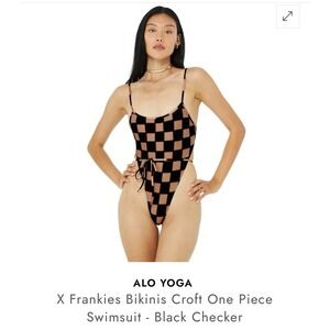 $185 ALO YOGA X Frankies Bikinis Croft One Piece Swimsuit - Black Checker